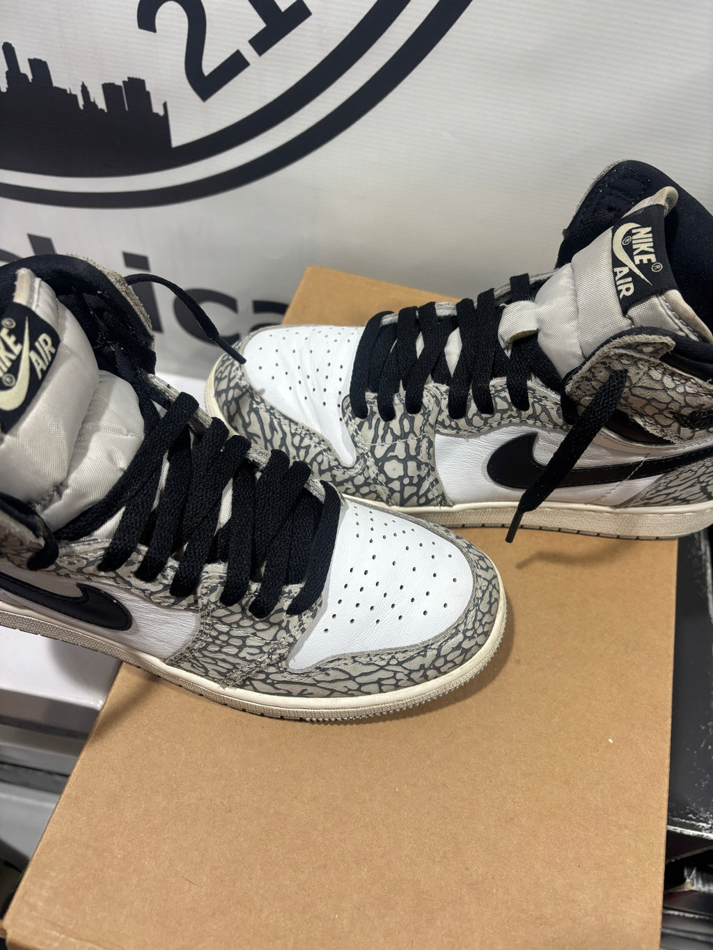 Size 6y - Jordan 1 Retro High OG White Cement (GS) - Pre Owned